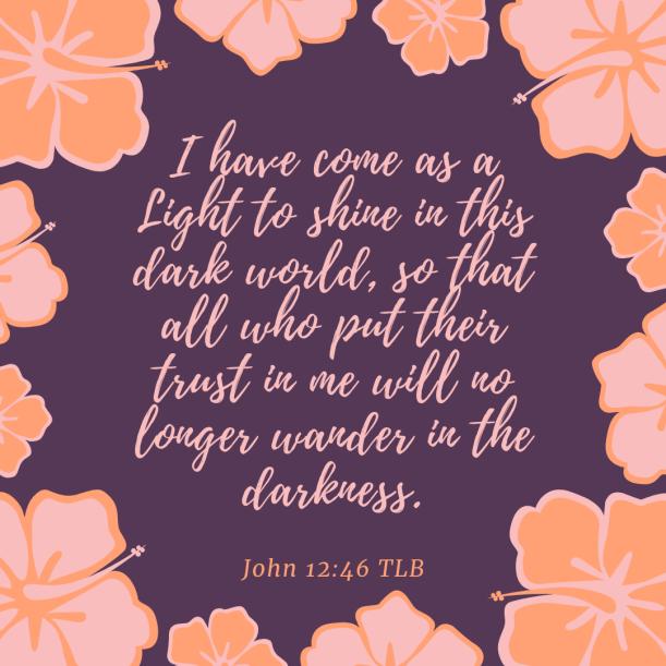 I have come as a Light to shine in this dark world, so that all who put their trust in me will no longer wander in the darkness.