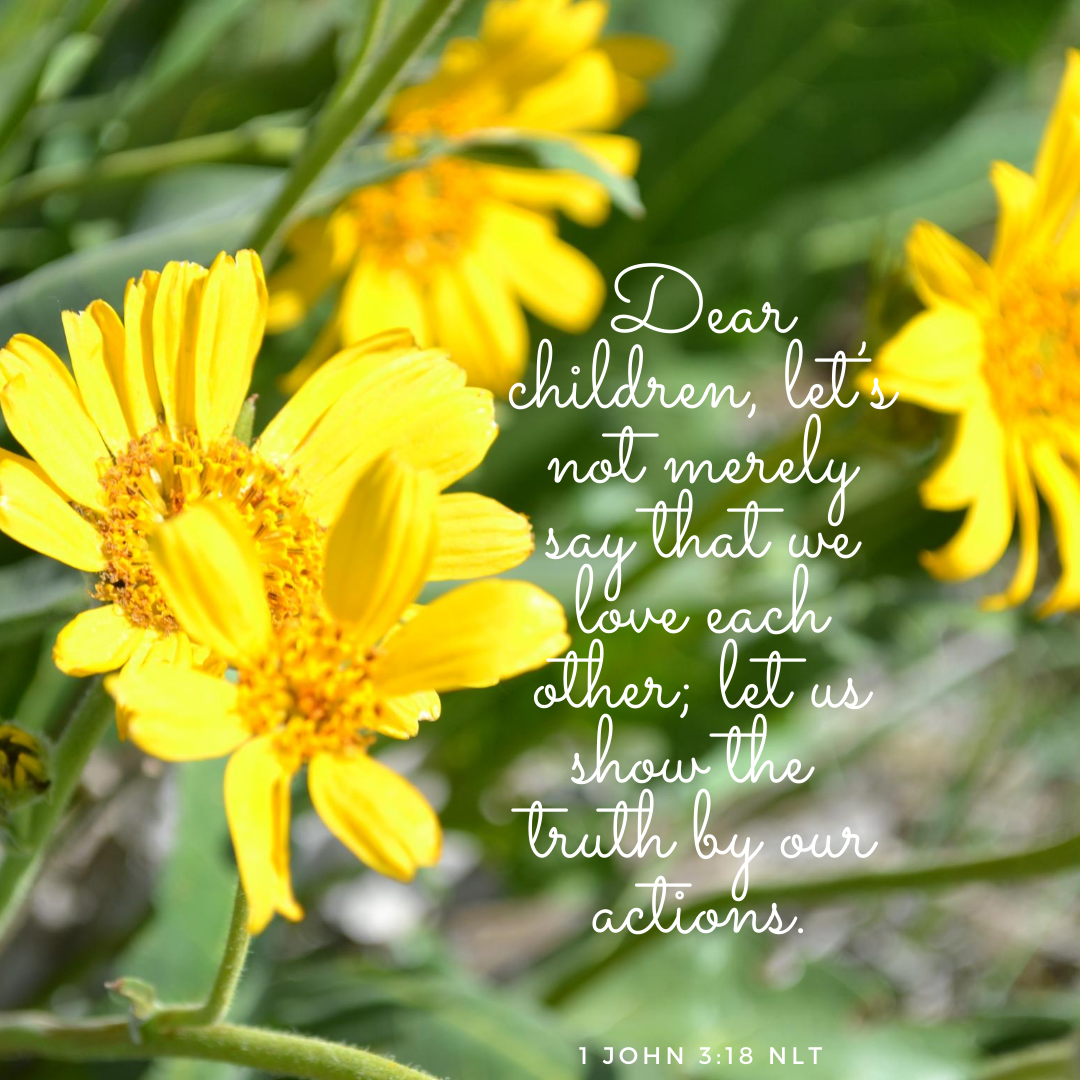 Dear children, let’s not merely say that we love each other; let us show the truth by our actions.